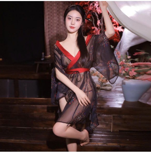 FEE ET MOI - Japanese Phantom Print Kimono Set (Black - Red)